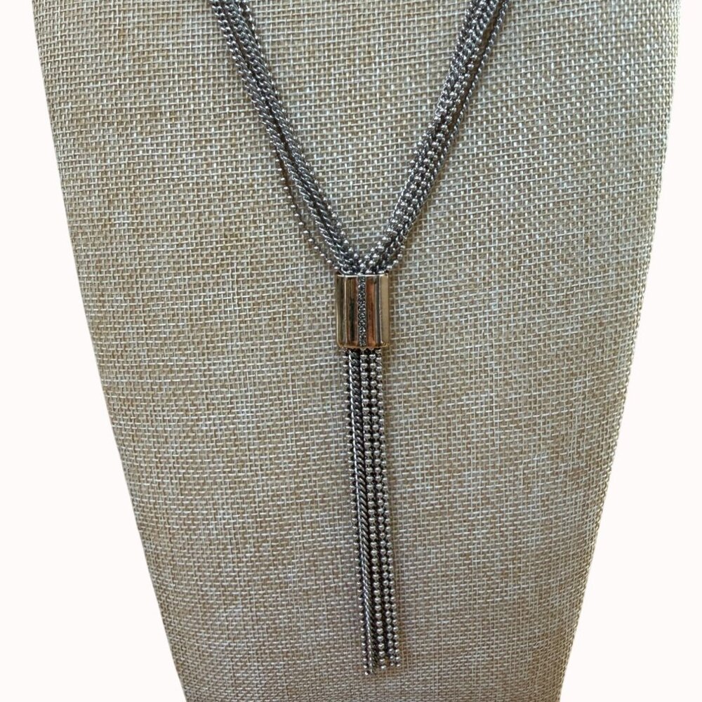 Kenneth Cole Silver-Tone Multi-Strand Beaded Tassel Necklace With Gold Lariat Y‎
